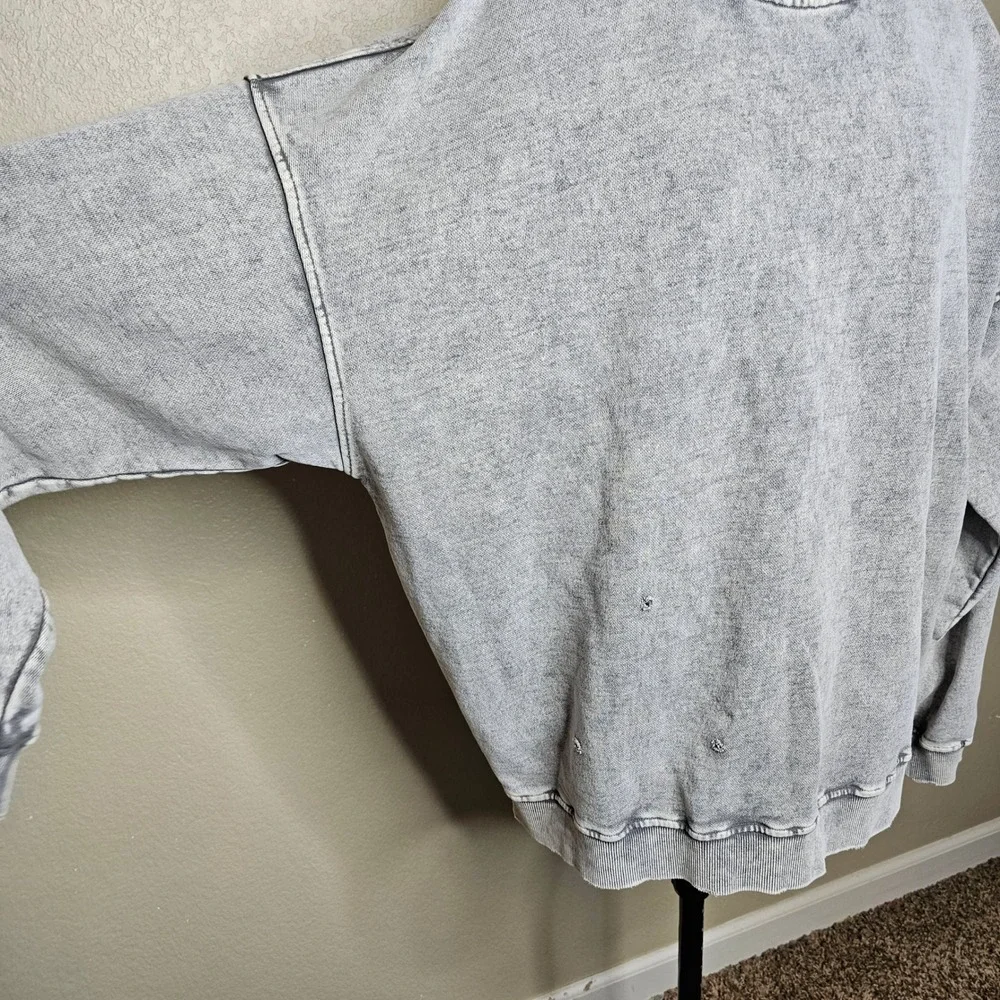 Free People Falling Forward Snow Washed Destroyed Pullover Sweatshirt Grey Large